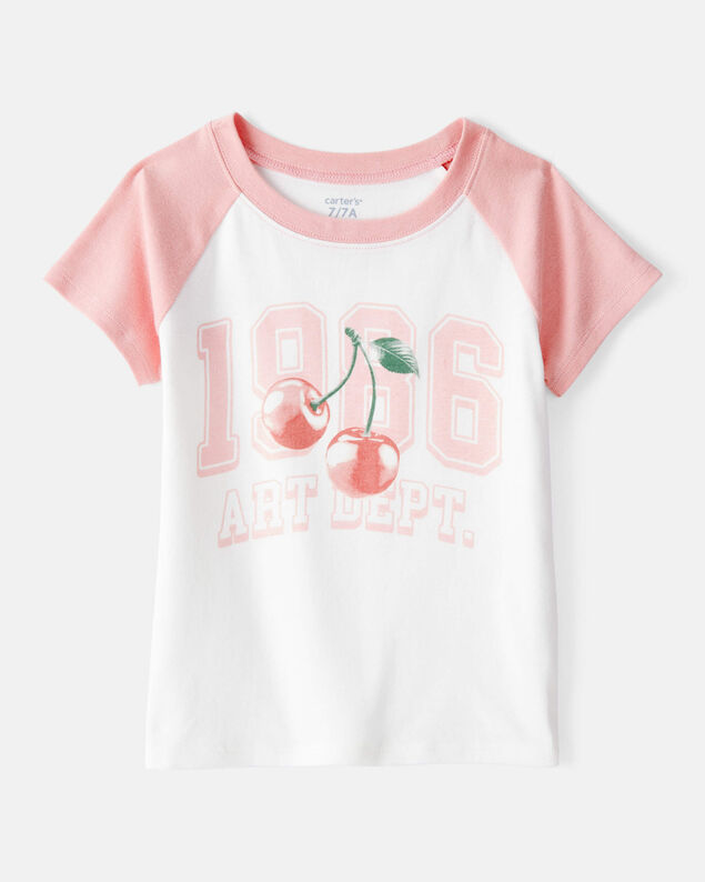 Product image 1 of Girls Cherry Short-Sleeve Graphic Tee - Ivory/Pink
