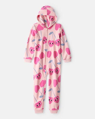 Girls Axolotl Fleece Long-Sleeve Snug Fit Zip-Up 1-Piece Pajamas - Pink