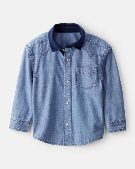 Boys Western Chambray Long-Sleeve Button-Down Shirt - Blue