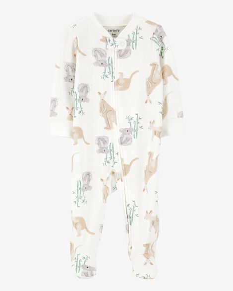  Product image 1 of Baby Girl Kangaroo 2-Way Zip Cotton Sleep & Play Pajamas - Ivory