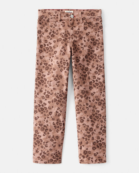 Girls Mid-Rise Leopard Print Cotton Pants - Brown