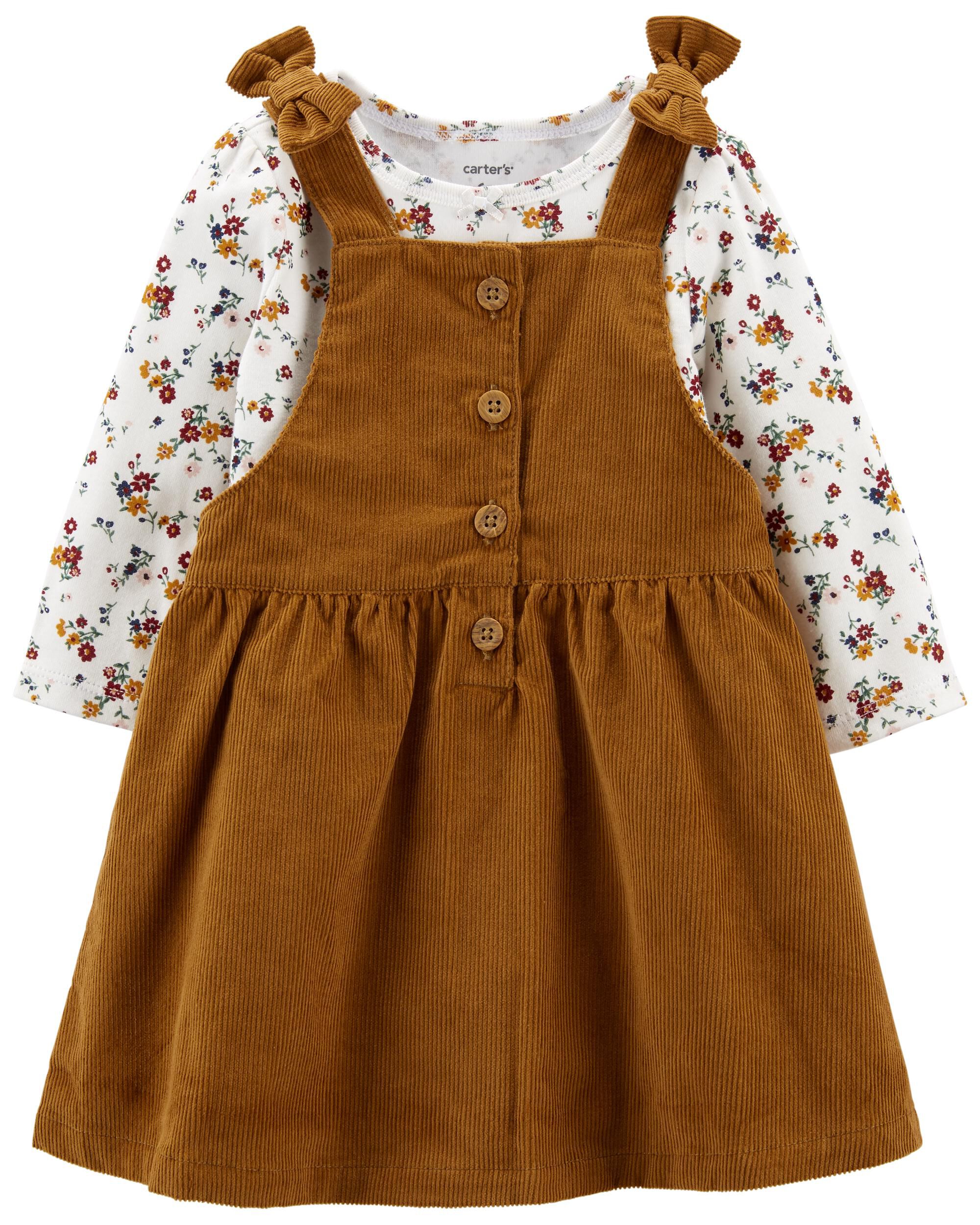 Baby 2-Piece Floral Bodysuit & Corduroy Jumper Set