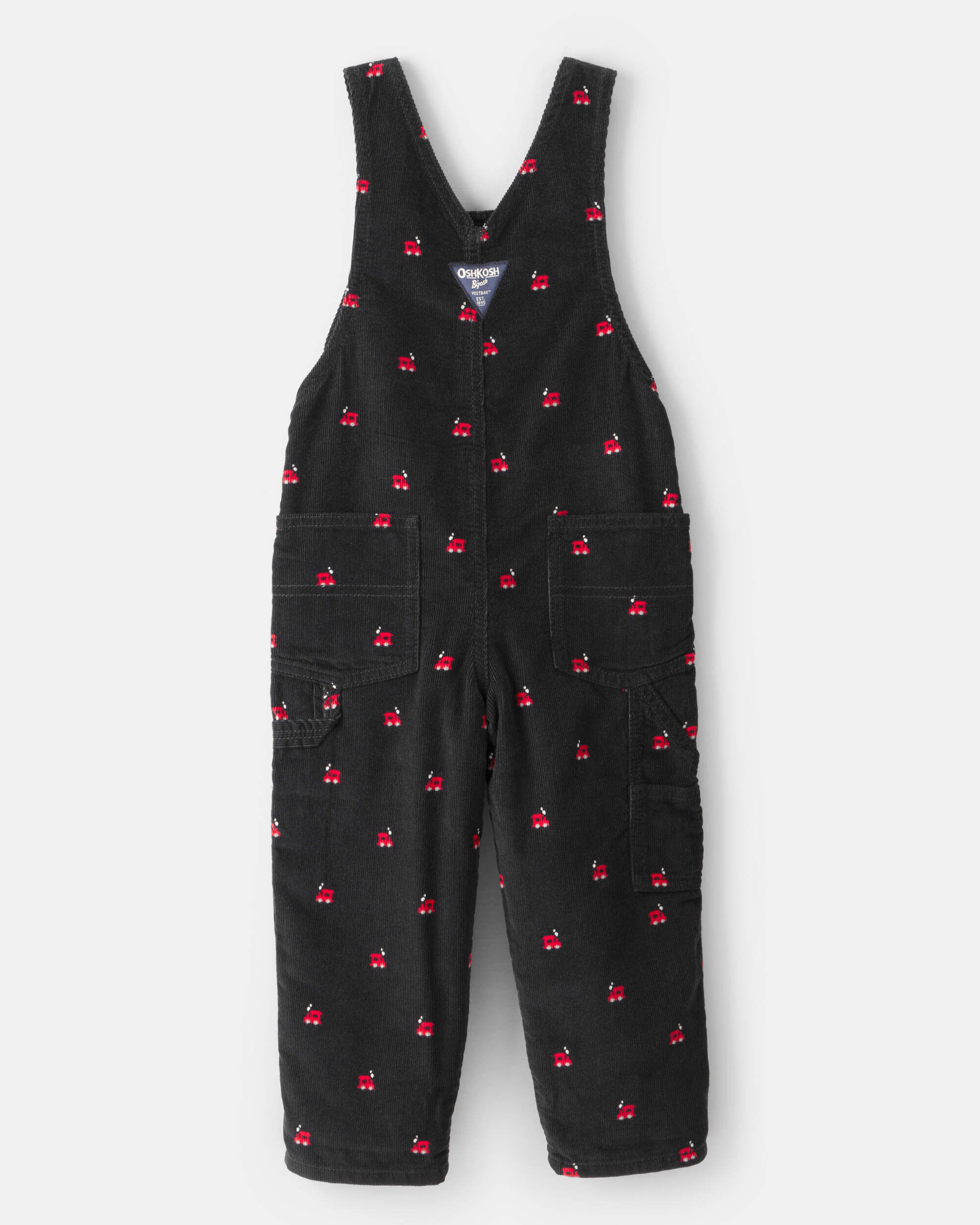 Toddler Boy Train Print Corduroy Overalls - Black