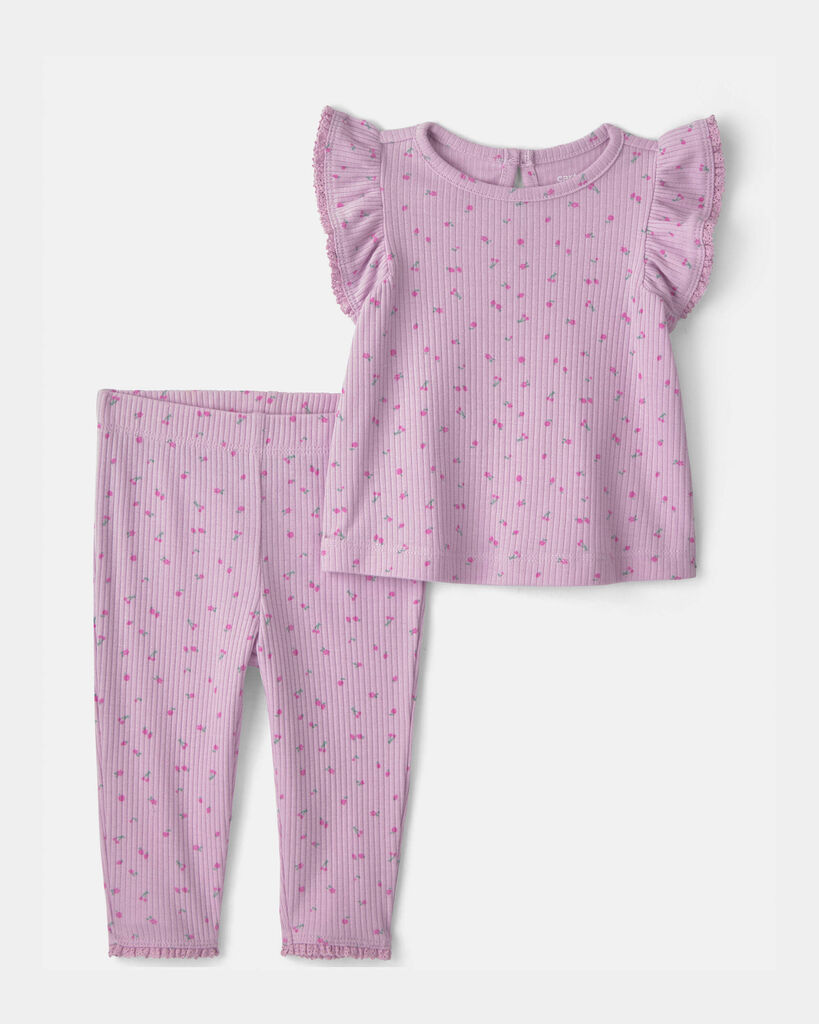 Carter's Baby Girls' Cherry Short-Sleeve Top and Pant 2-Piece Set - Purple