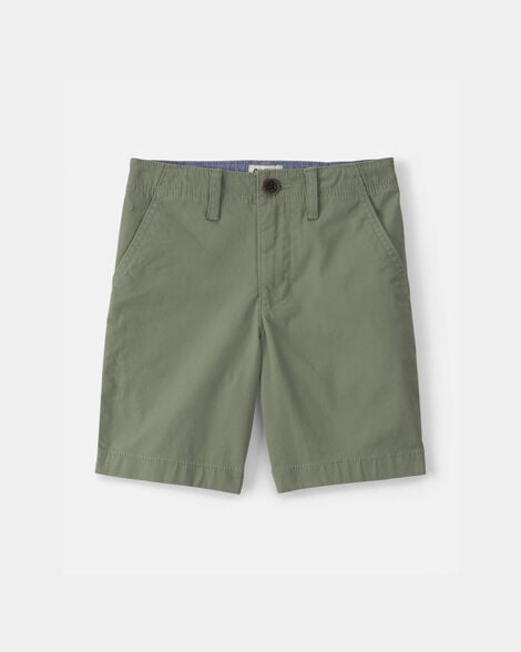 Boys Twill Flat-Front Shorts - Green