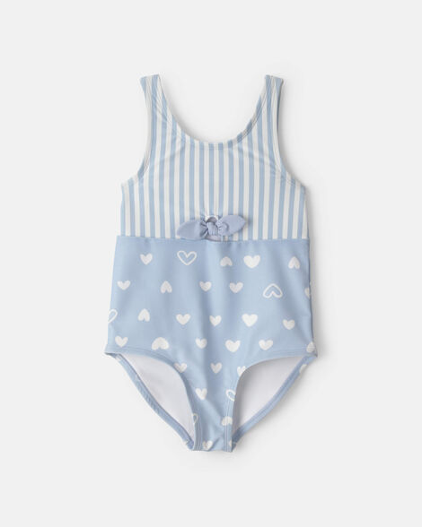 toddler girl heart striped 1-piece swimsuit - blue