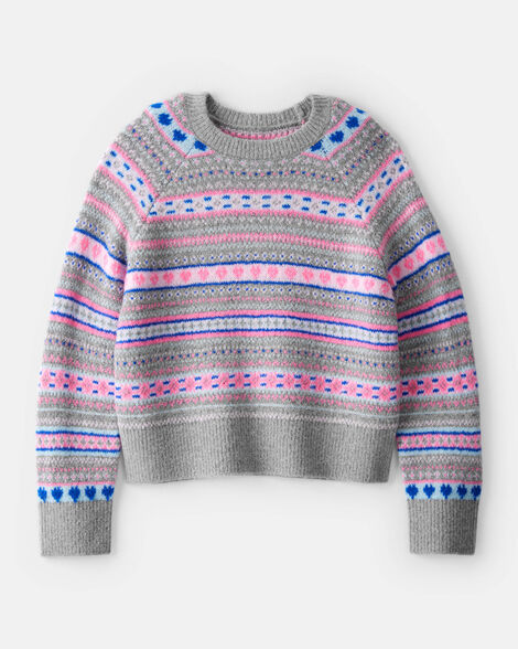 girls fairisle sweater - grey/pink