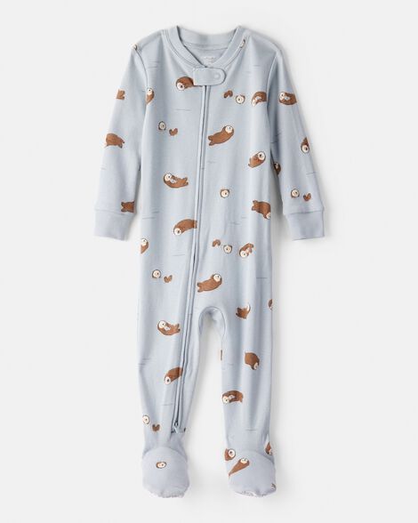 baby boy otter 100% cotton snug fit 2-way zip footie 1-piece pajamas - blue