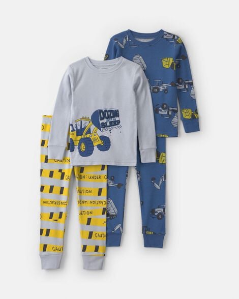 Image of Toddler Boy 4-Piece Construction 100% Cotton Snug Fit Pajama Set - Blue/Green