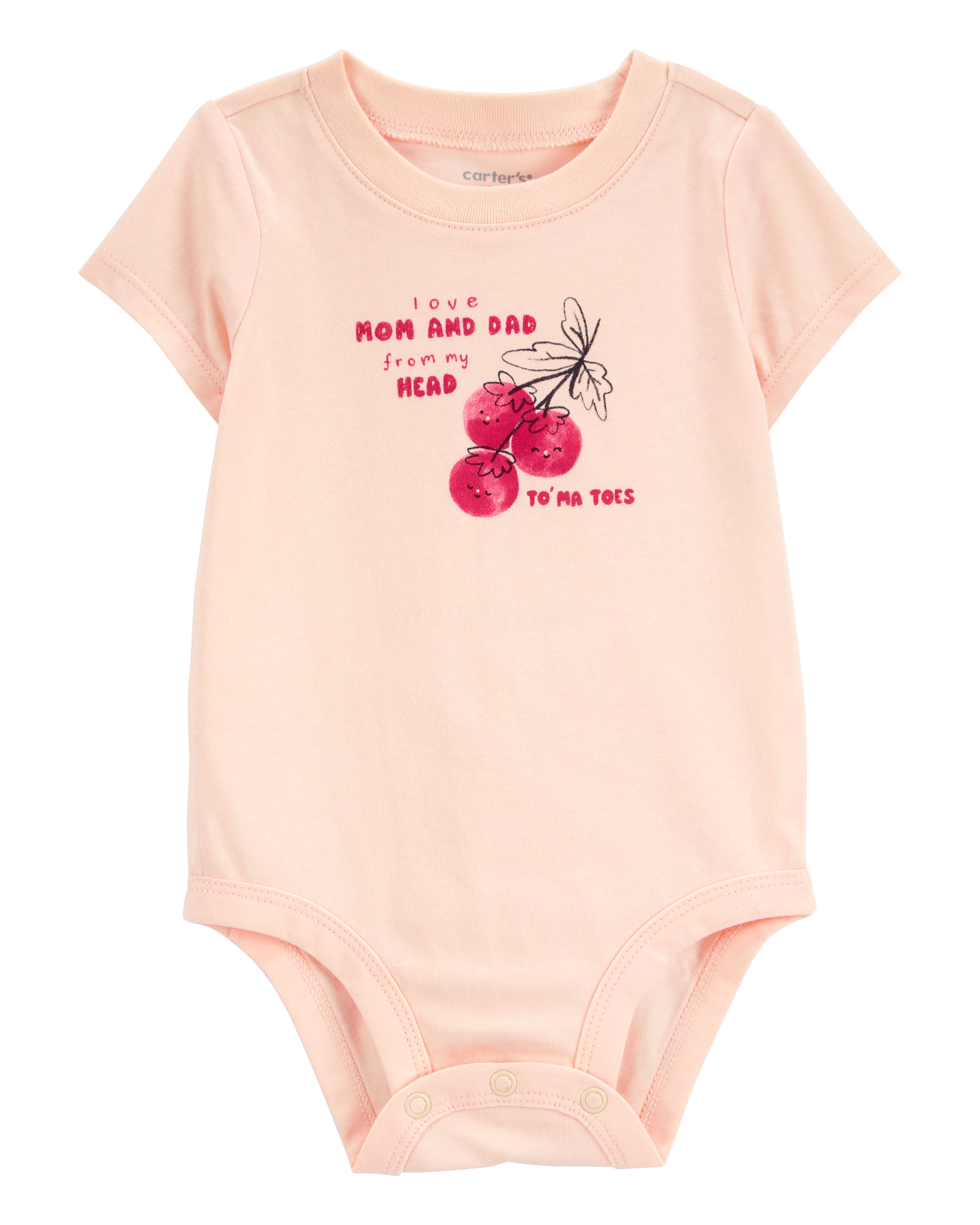 Baby Mom And Dad Tomatoes Short-Sleeve Bodysuit - Pink