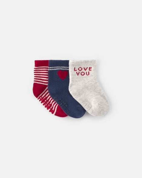 baby 3-pack heart valentine's day baby booties - red/blue/white