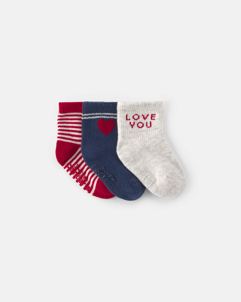 Carter's baby 3-pack heart valentine's day baby booties 0-3M Red/Blue/White