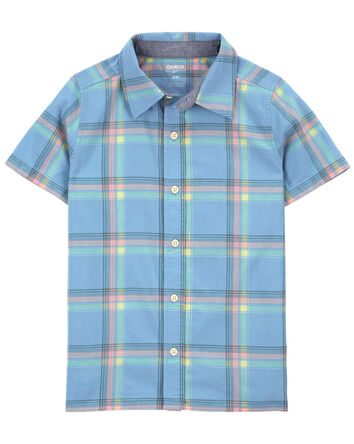 Kid Plaid Button-Front Short Sleeve Shirt
