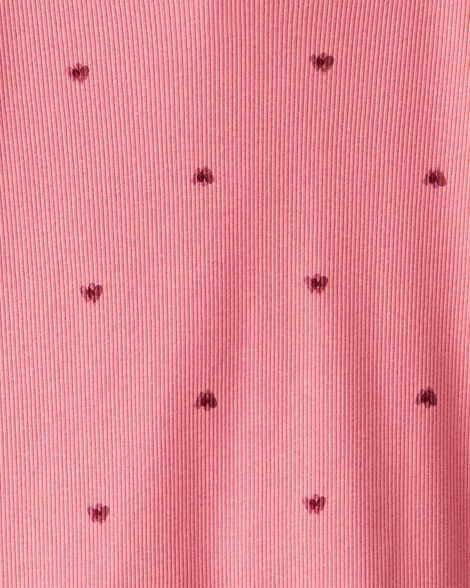  Product image 2 of Girls Ribbed Heart Print Short-Sleeve Shirt - Pink