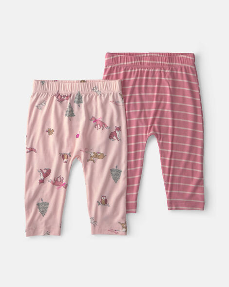 baby girl 2-pack woodland purelysoft™ pull-on pants - pink
