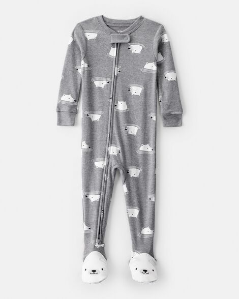 toddler boy polar bear cotton snug fit footie 1-piece pajamas - grey