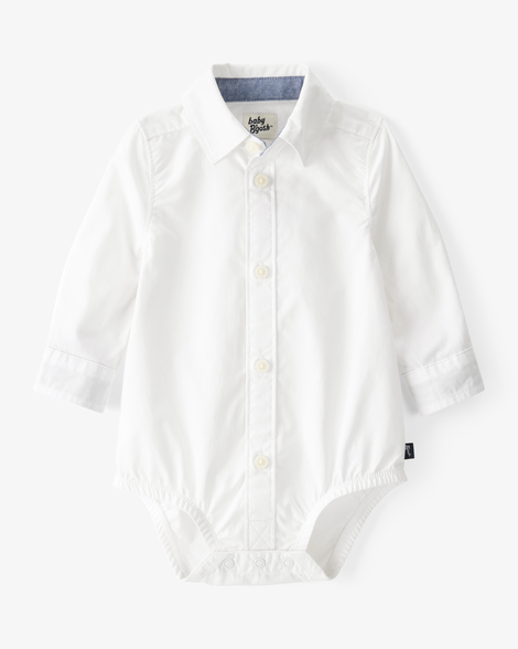 Baby Boy Button-Front Long Sleeve Bodysuit - White