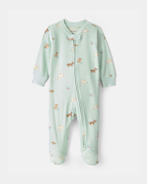 baby girl pets cotton 2-way zip sleep & play pajamas - green