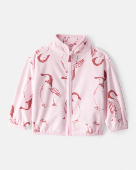 Baby Girl Penguin Microfleece Zip-Up Jacket - Pink