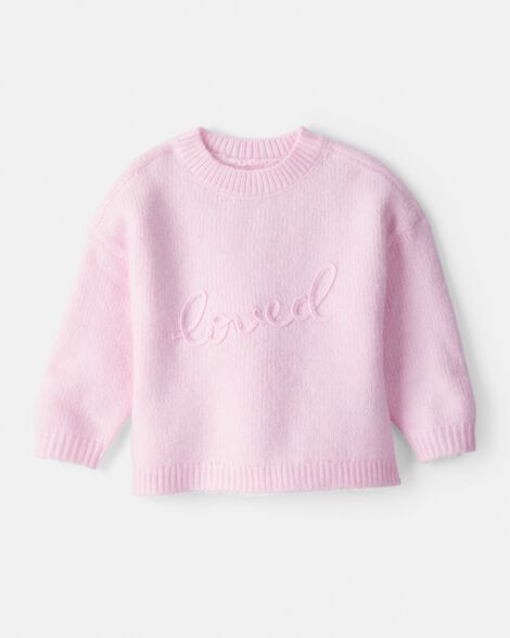 Baby Girl Embroidered Loved Long-Sleeve Sweater - Pink