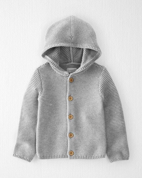 Toddler Organic Cotton Signature Stitch Cardigan in Grey