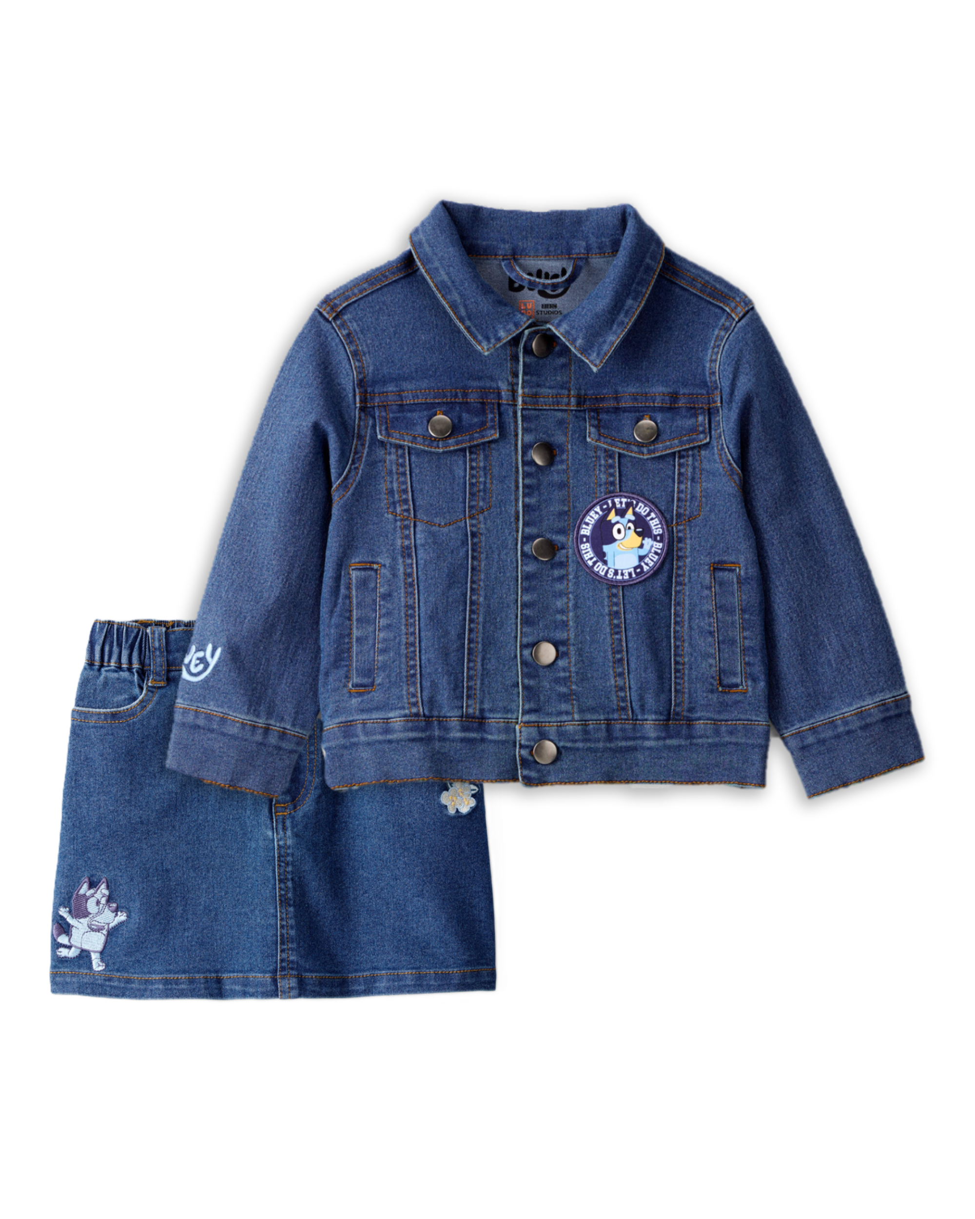 Toddler Girl 2-Piece Bluey Denim Jacket & Skirt Set -  Blue
