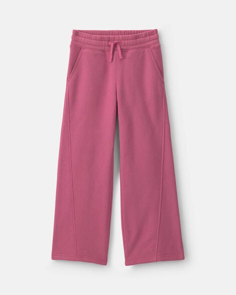 girls fleece wide-leg active pants - pink
