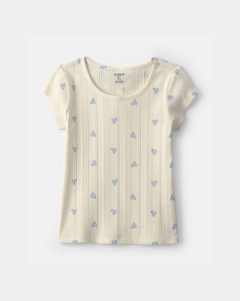 Girls Heart Ribbed Tee - Ivory
