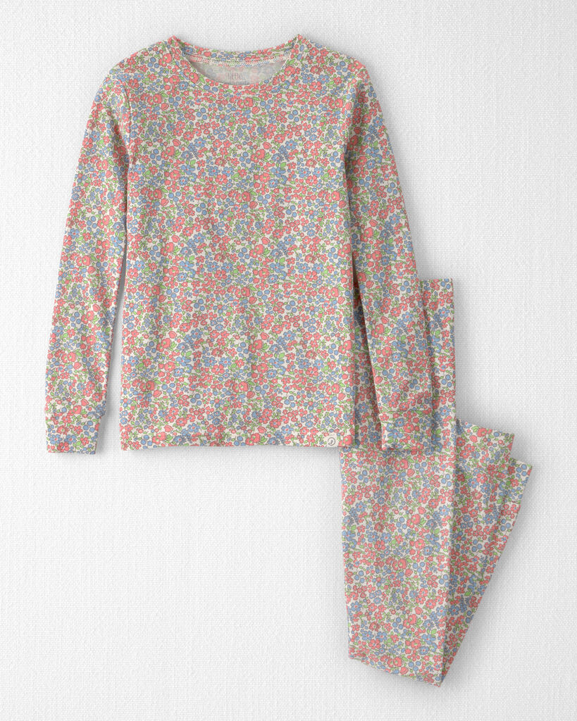 Little Planet Girls 2-Piece Organic Cotton Ribbed Pajama Set in Spring Floral Print 5 Spring Floral