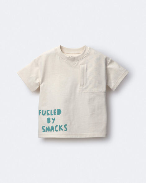 Toddler Boy 'Fueled By Snacks' Zipper Pocket Tee - Cream