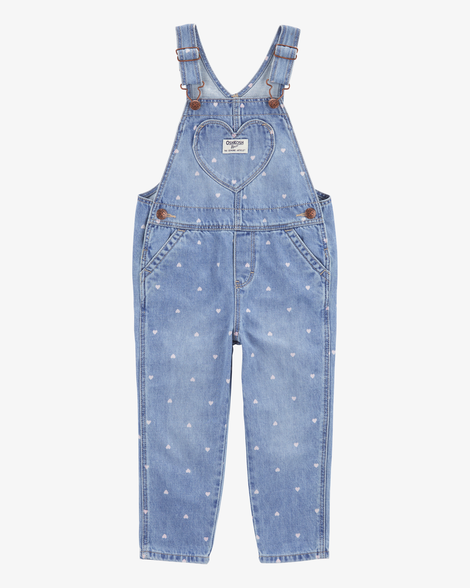 Toddler Girl Heart Print Denim Overalls