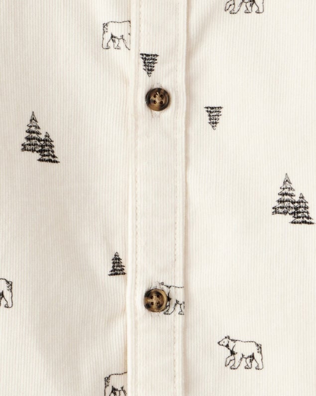 Product image 2 of Toddler Boy Winter Print Corduroy Long-Sleeve Button-Down Shirt - Ivory