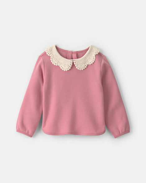 toddler girl collared fleece sweater - pink