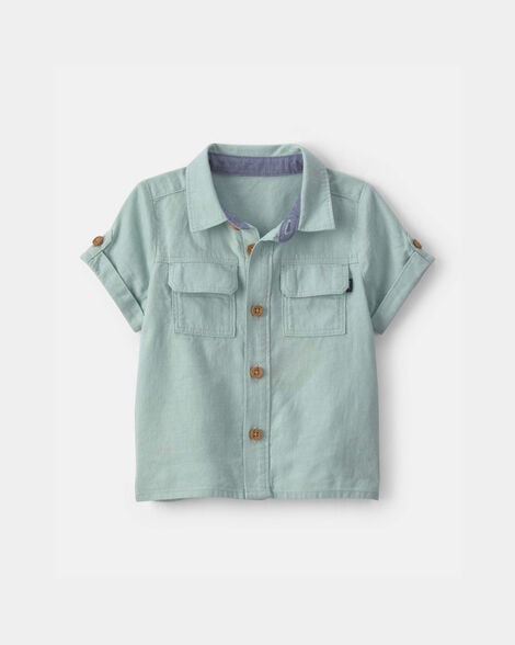 Baby Boy Linen Short-Sleeve Button-Down Shirt - Green