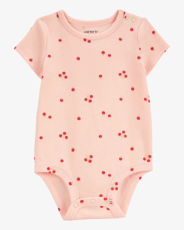Product image 1 of Baby Tomato Print Ribbed Short-Sleeve Bodysuit - Pink