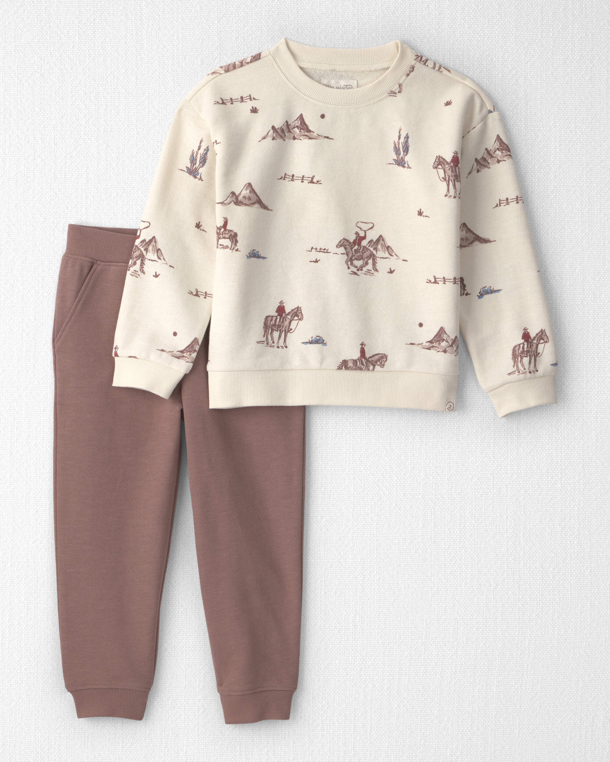 Little Planet Toddler 2-Piece Organic Cotton French Terry Pullover Pant Set in Western Rodeo 2T Western Rodeo $28