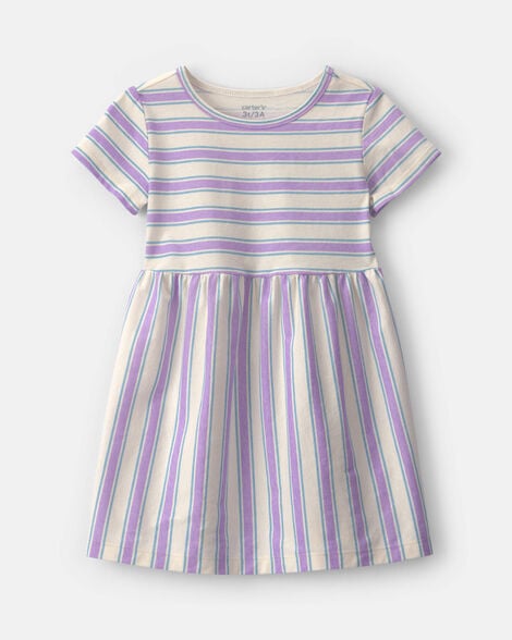 toddler girl striped short-sleeve dress - purple/ivory