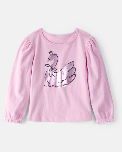 toddler girl metallic swan long-sleeve graphic tee - pink