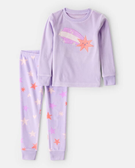 toddler girl star print dreamplush long-sleeve snug fit 2-piece pajamas - lavender