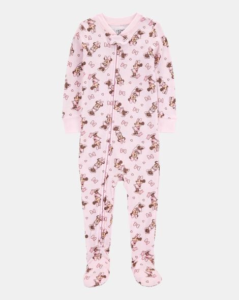 baby girl disney© minnie mouse snug fit cotton footie 1-piece pajamas - pink