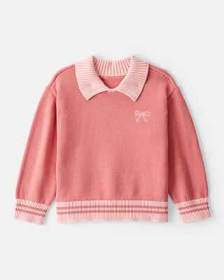 Product image 1 of Toddler Girl Bow Cotton Long-Sleeve Sweater - Pink