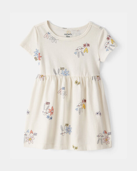 baby girl easter bunny short-sleeve dress - cream