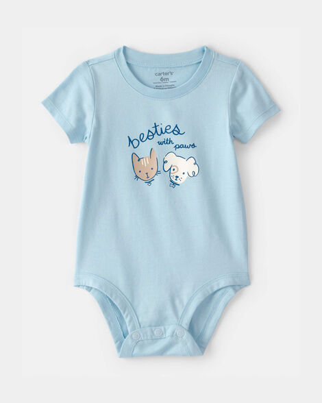 baby 'besties with paws' graphic bodysuit - blue