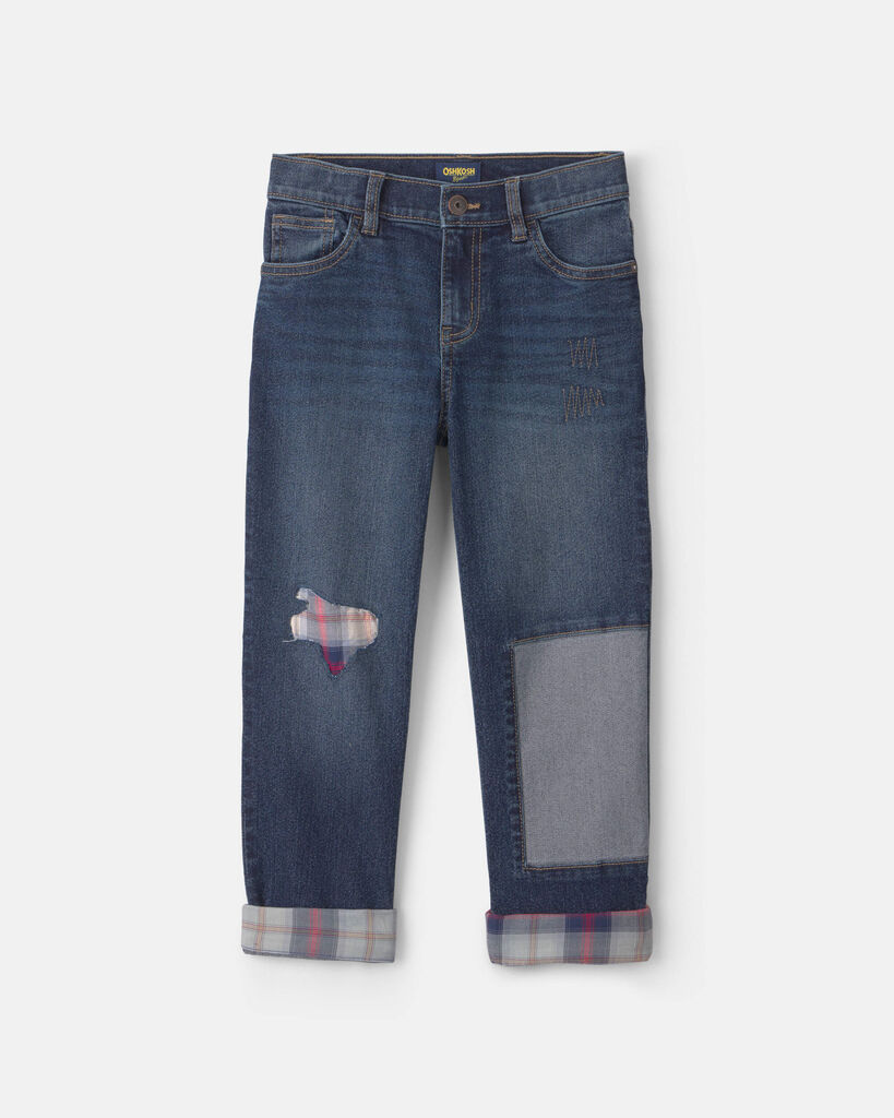 OshKosh B'gosh Boys Patched Denim Straight Jeans - Dark Wash 10 Blue