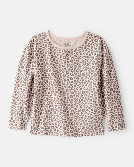 toddler girl leopard print long-sleeve top - brown
