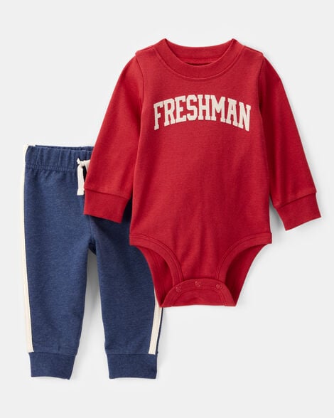 baby 2-piece freshman long-sleeve bodysuit & pull-on pant set