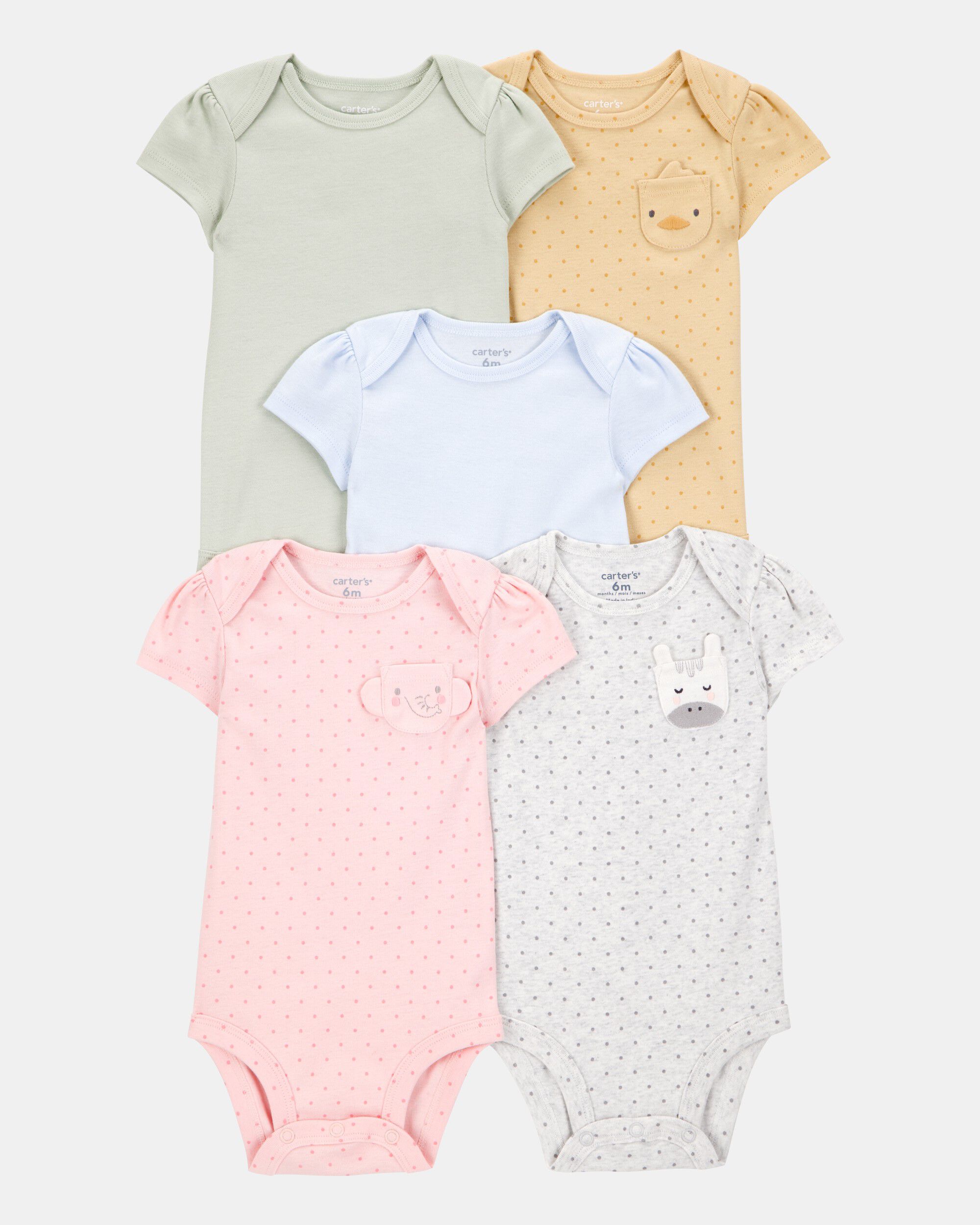 Carters baby girl 5-pack animal short-sleeve cotton bodysuits 12M Multi 18$