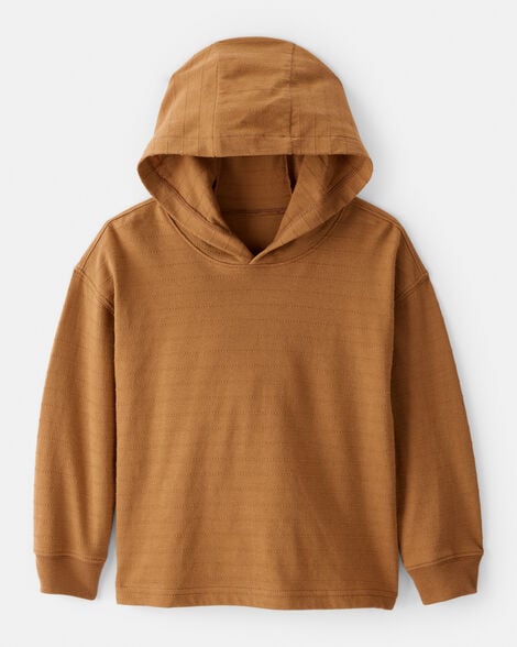 toddler boy cotton long-sleeve hooded top - brown