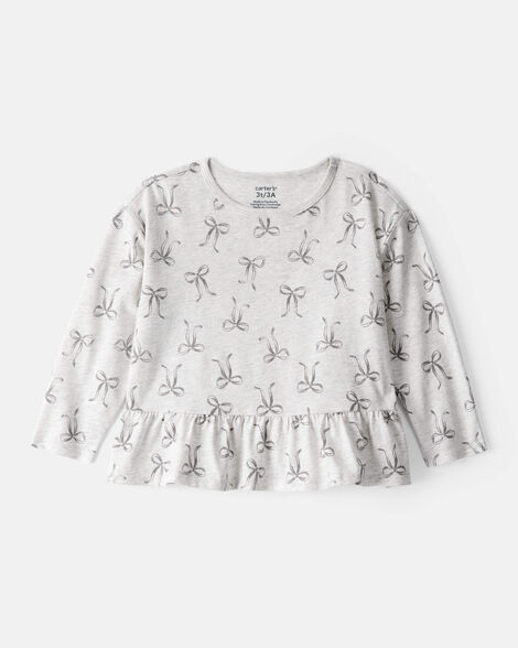 toddler girl bow print long-sleeve peplum top