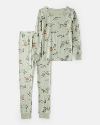 Product image 1 of Boys Dinosaur Print PurelySoft Long-Sleeve 2-Piece Pajamas - Green